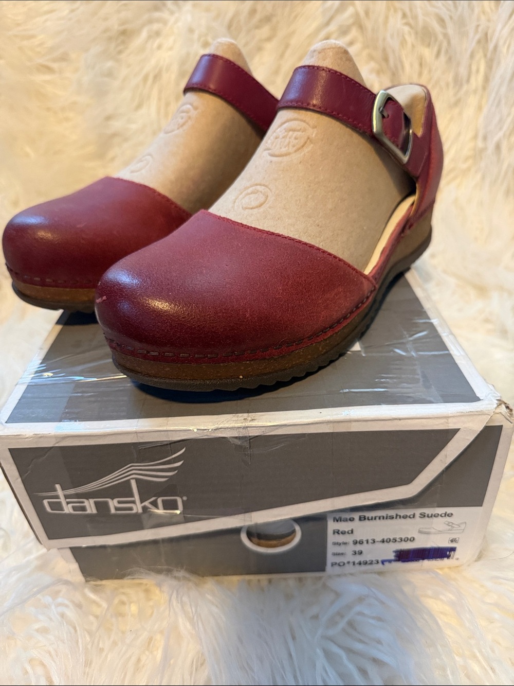 Dansko Mae Burnished Suede Red Mary Janes with Buckle Strap Size 8.5-9/ Uk 39